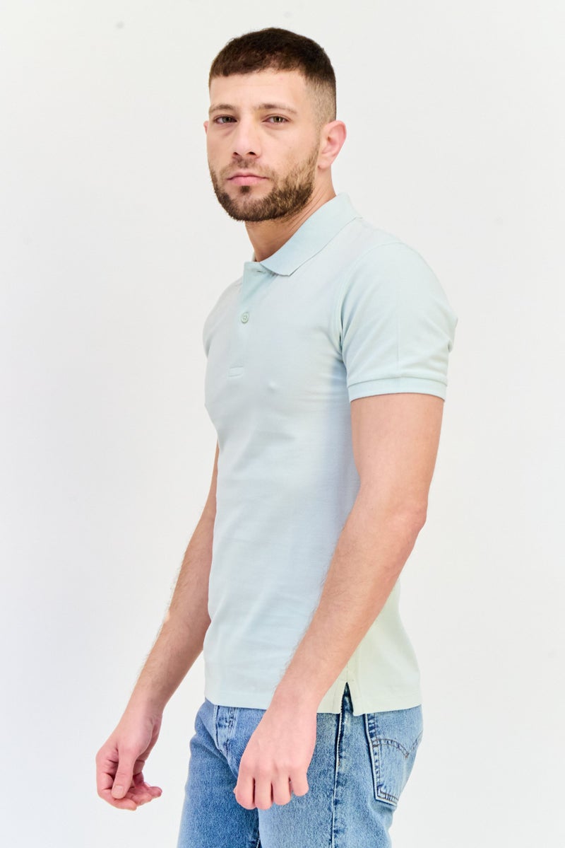 Celio Men Regular Fit Solid Shot Sleeve Polo Shirt, Mint Green - Image 2